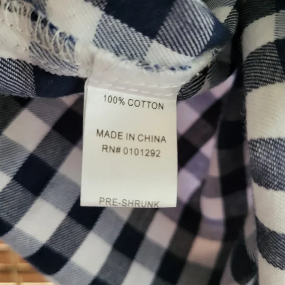 Lulu-B Long Sleeve Gingham Pullover Collared Blouse, Navy Blue and White Size L - Picture 11 of 12